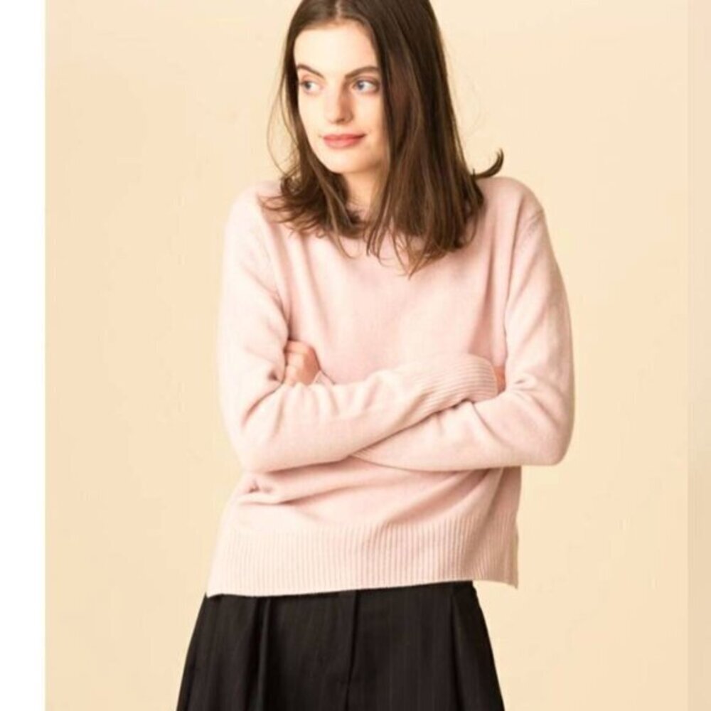 Vince Asymmetric Cashmere Crew Sweater in Cherry Blossom
